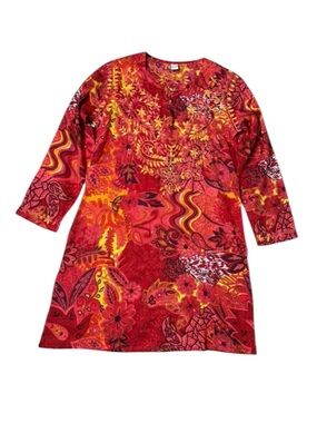 Raj Cotton Embroidered Tunic Dress/Coverup size S